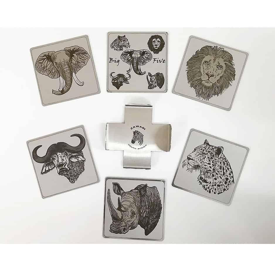 Coaster set of 6 - Africa's Big 5 animals