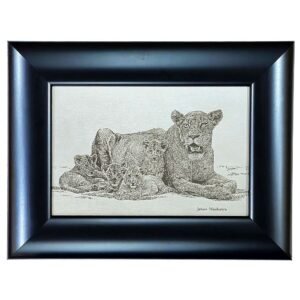 Johan Hoekstra engraved lioness & cubs