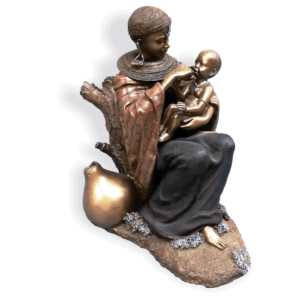 Height 22cm / 8.7in. Cold-cast bronze statuette of a Maasai mother with her baby.