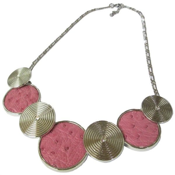 Ostrich leather necklace pink